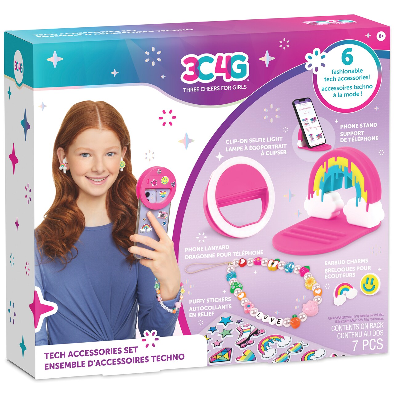 3C4G: Tech Accessories Set - 7pcs, Customize Your Phone Case, DIY Fashionable Decorations, Tweens, Girls & Kids Ages 8+, Three Cheers For Girls